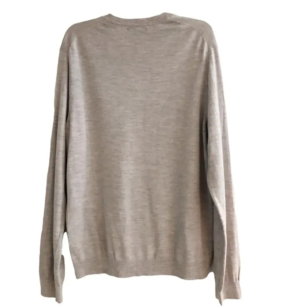 Banana Republic mens 100% Merino Wool V neck sweater XL Grey Preppy Pullover
